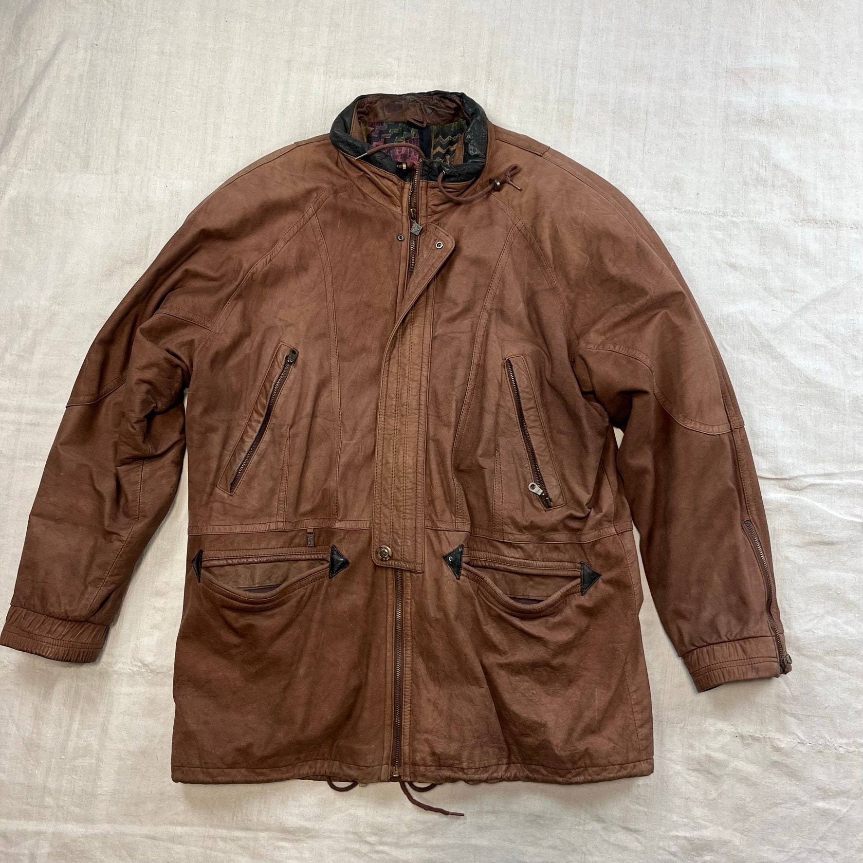 Vintage Brown Oversized Leather Jacket for Women (US, Alpha