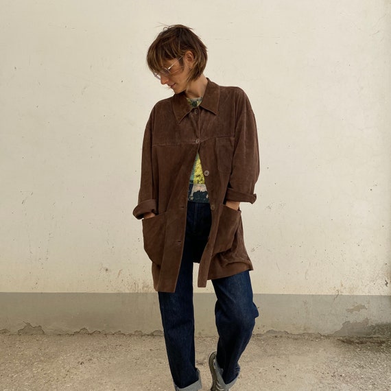 Dark brown SUEDE shirt vintage shirt 70s brown sue