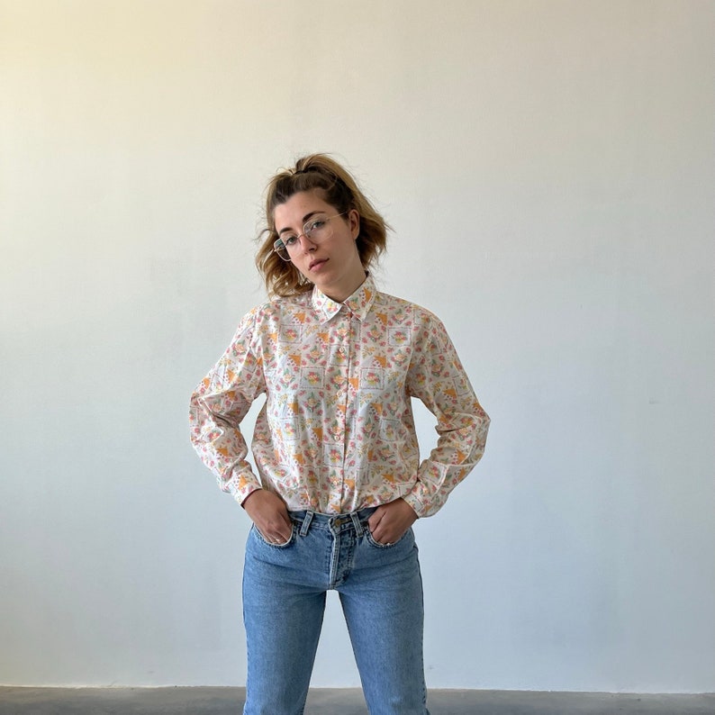 ROSE vintage floral shirt / floral patterned women's shirt / vintage floral summer shirt / vintage blouse / vintage women's shirt image 1