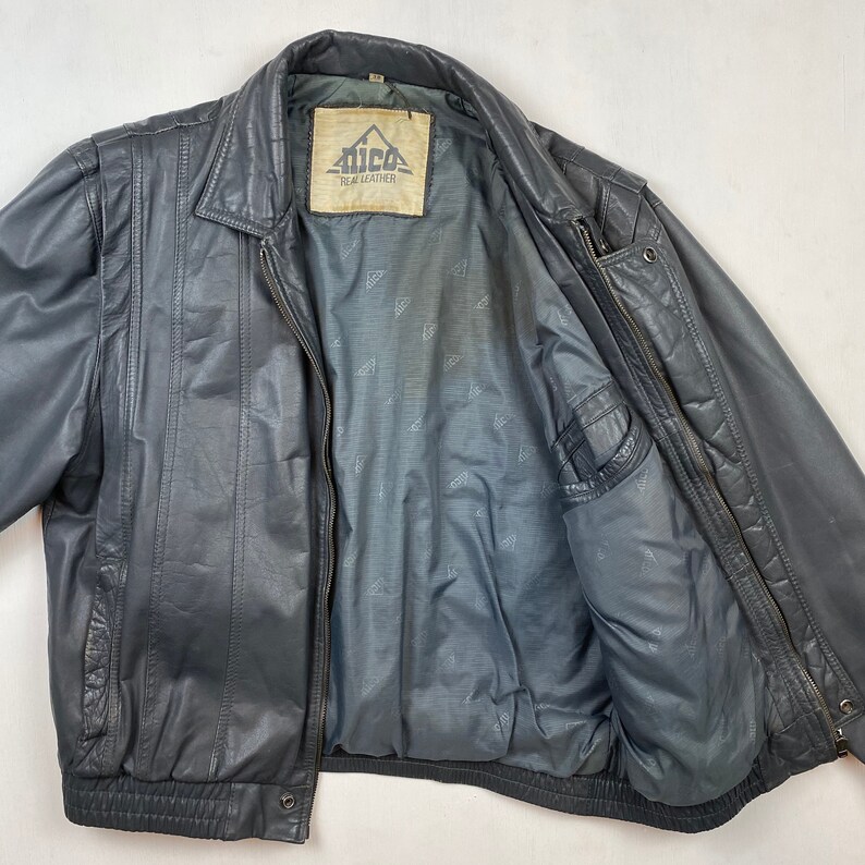 M Grey Leather Jacket Vintage leather jacket 90s men's | Etsy