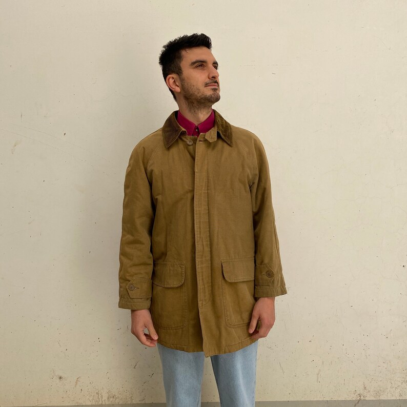 Vintage military jacket Casual men/'s canvas jacket vintage men/'s jacket 80s brown Vintage canvas jacket street wear brown tan