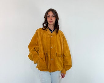 TRAFORATO Bomber vintage camoscio /giacca suede vintage rete/ giacca donna pelle marrone /bomber donna suede vintage / giacca pelle oversize