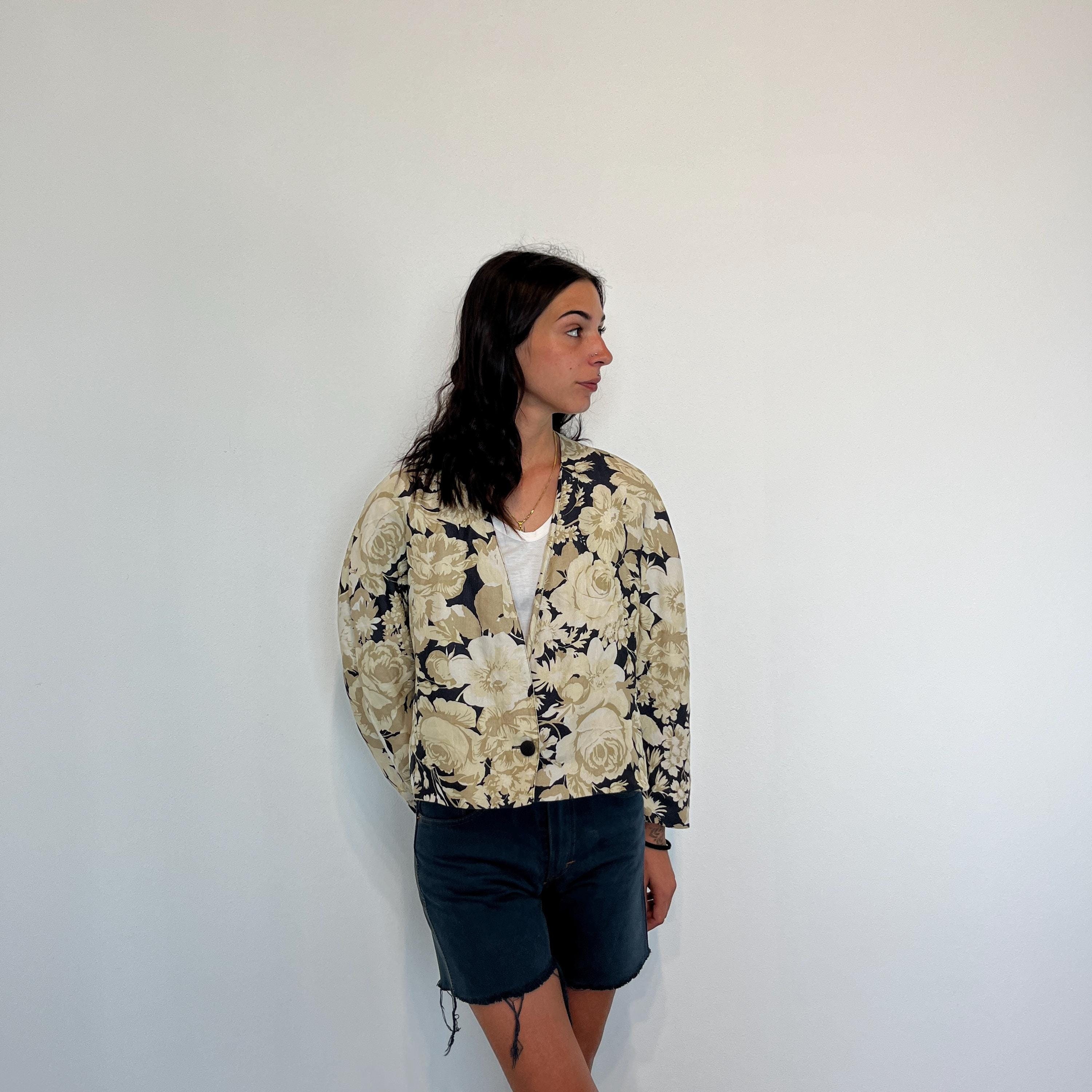 100% Silk Vintage 80s Patterned Jacket / Vintage Women's Cropped