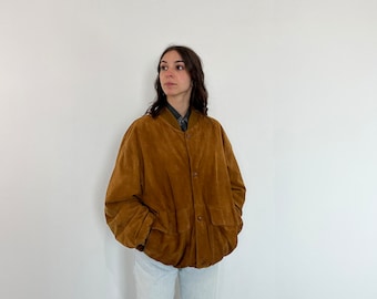 Brown suede vintage bomber / vintage suede jacket / suede women's jacket / vintage suede women's bomber / oversized leather jacket