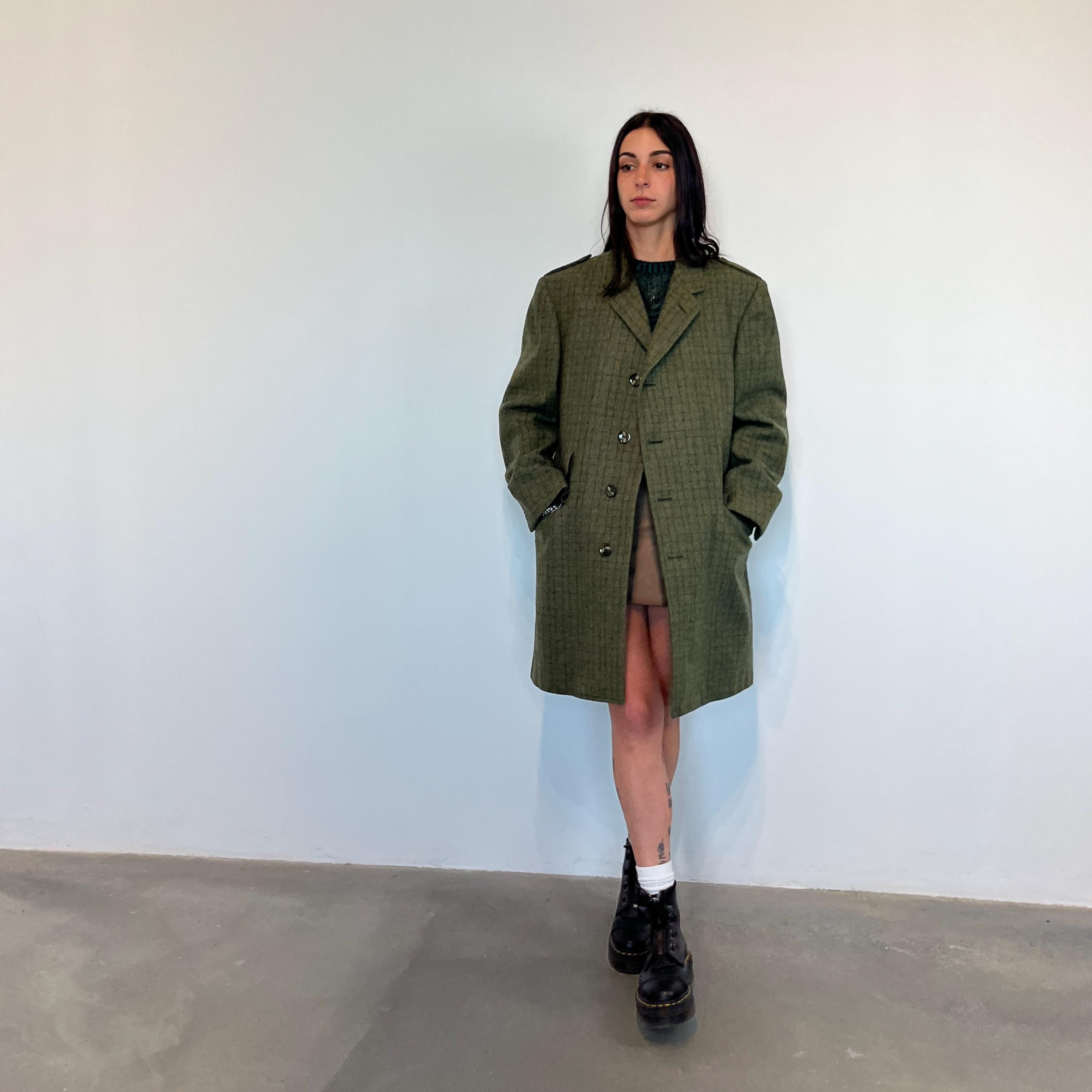 Manteau Vintage Laine Vert Années 70 - Grand Modèle Pardessus Femme