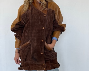 Chaqueta de cuero vintage oversize / Chaqueta de cuero vintage de los años 80 / Chaqueta de cuero vintage de mujer con hombreras / Chaqueta de ante oversize de mujer