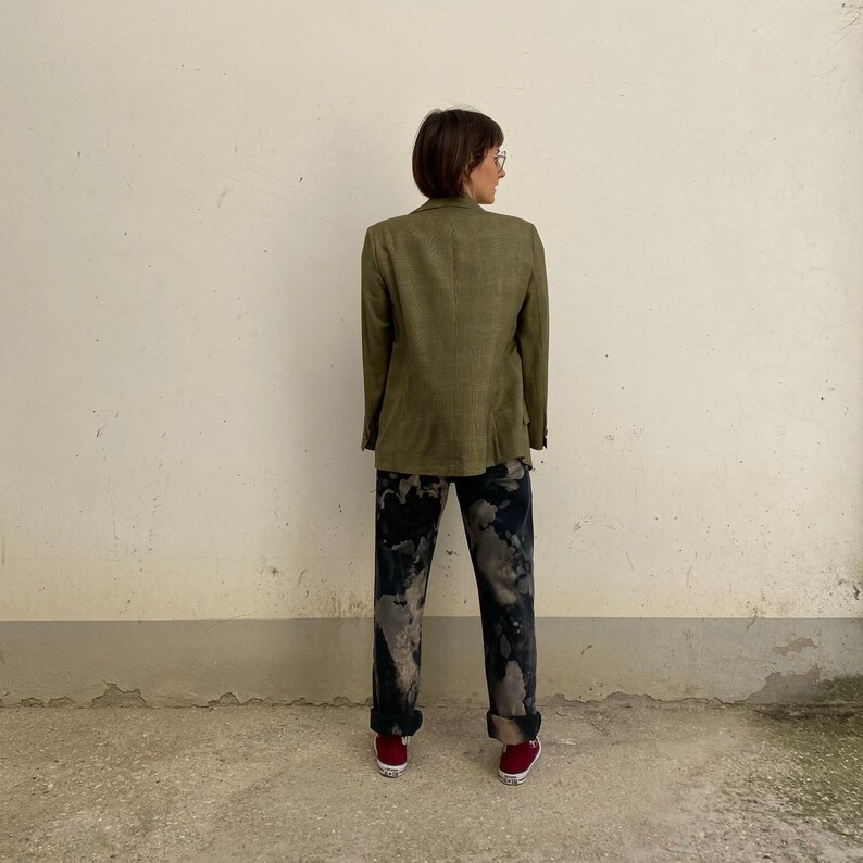 Prince of Wales men/'s blazer Prince of Wales women/'s blazer Vintage women/'s jacket Vintage jacket with green straps