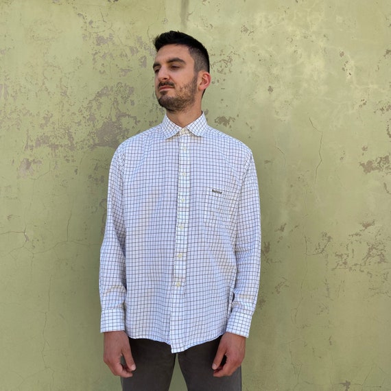 BARBOUR Vintage 90s shirt plaid twill white, barbo