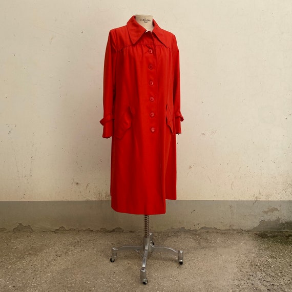 Strawberry RED trench coat /Vintage light 70s dus… - image 7