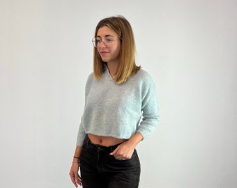 Vintage 80s pullover / vintage cropped women's sweater / vintage cropped women's pullover / vintage hand made wool sweater