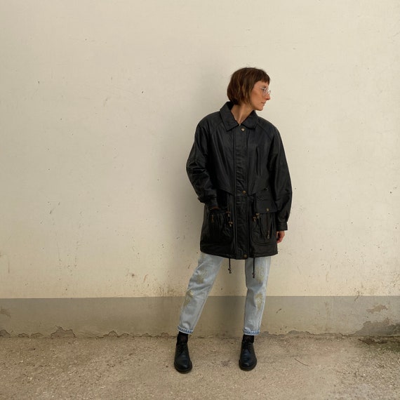 LONG GIACCA of vintage 70s leather jacket vintage