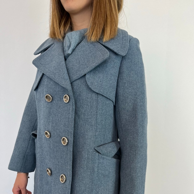 70s vintage blue coat / Vintage light blue coat / Vintage women's wool coat / Long A line vintage coat / Vintage women's coat image 3