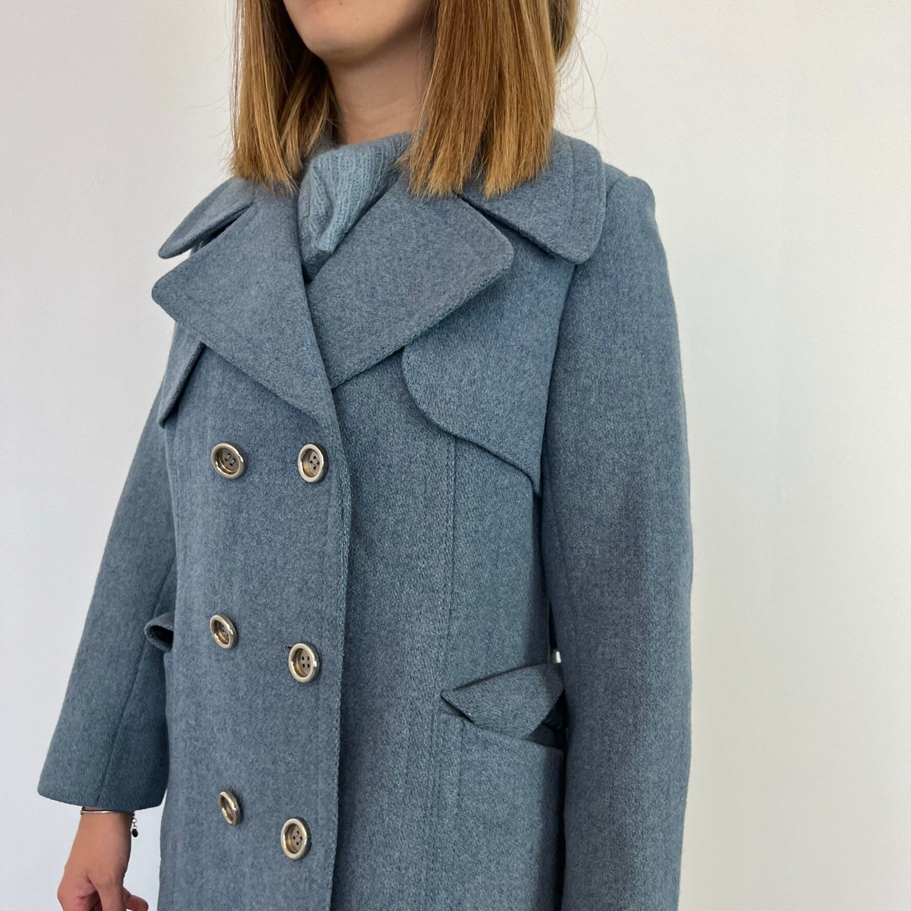 70s Vintage Blue Coat / Light Blue Vintage Coat / Vintage