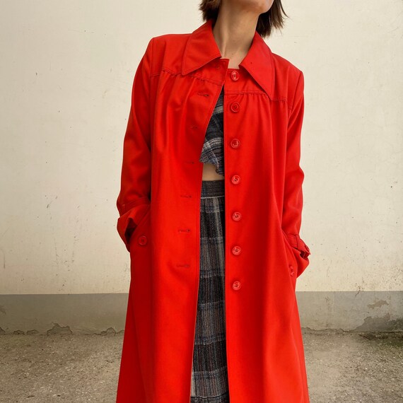 Erdbeere rot Trenchcoat /70er Jahre licht Vintage Staubsauger /rot Frauen Trenchcoat / Vintage/Vintage rote Jacke Mitte der Saison lange Jacke - S