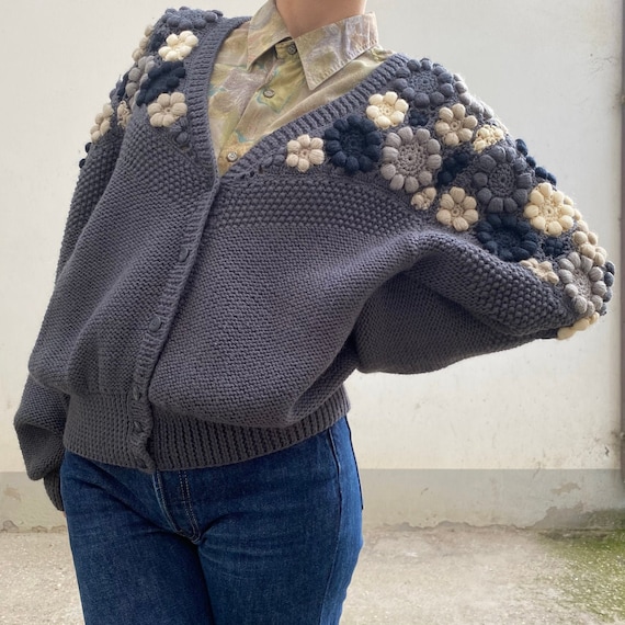 EMBROIDERED FLOWERS knitted / women's cardigan flo