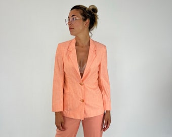 Vintage 70s pinstripe blazer / Vintage women's jacket with shoulder pads / Vintage summer women's blazer / Vintage salmon striped cotton women's jacket