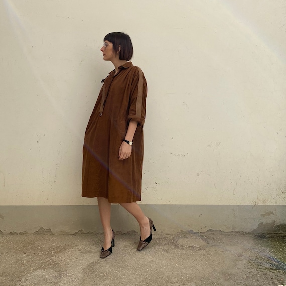 Velvet 70s Brown Vintage Dress / Brown 