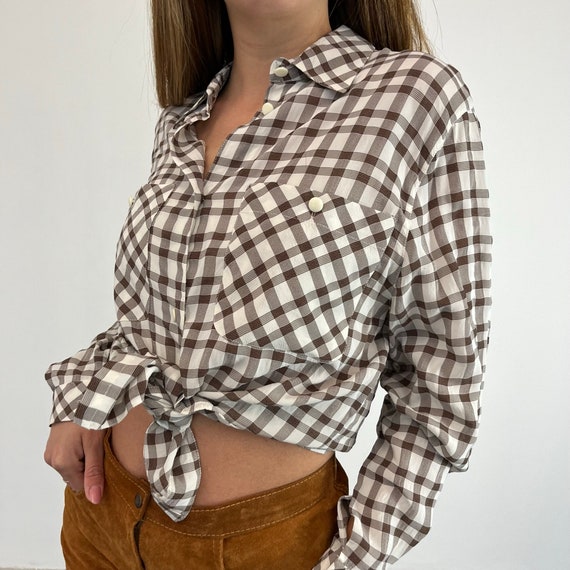 Check patterned vintage 70s blouse / vintage tart… - image 4