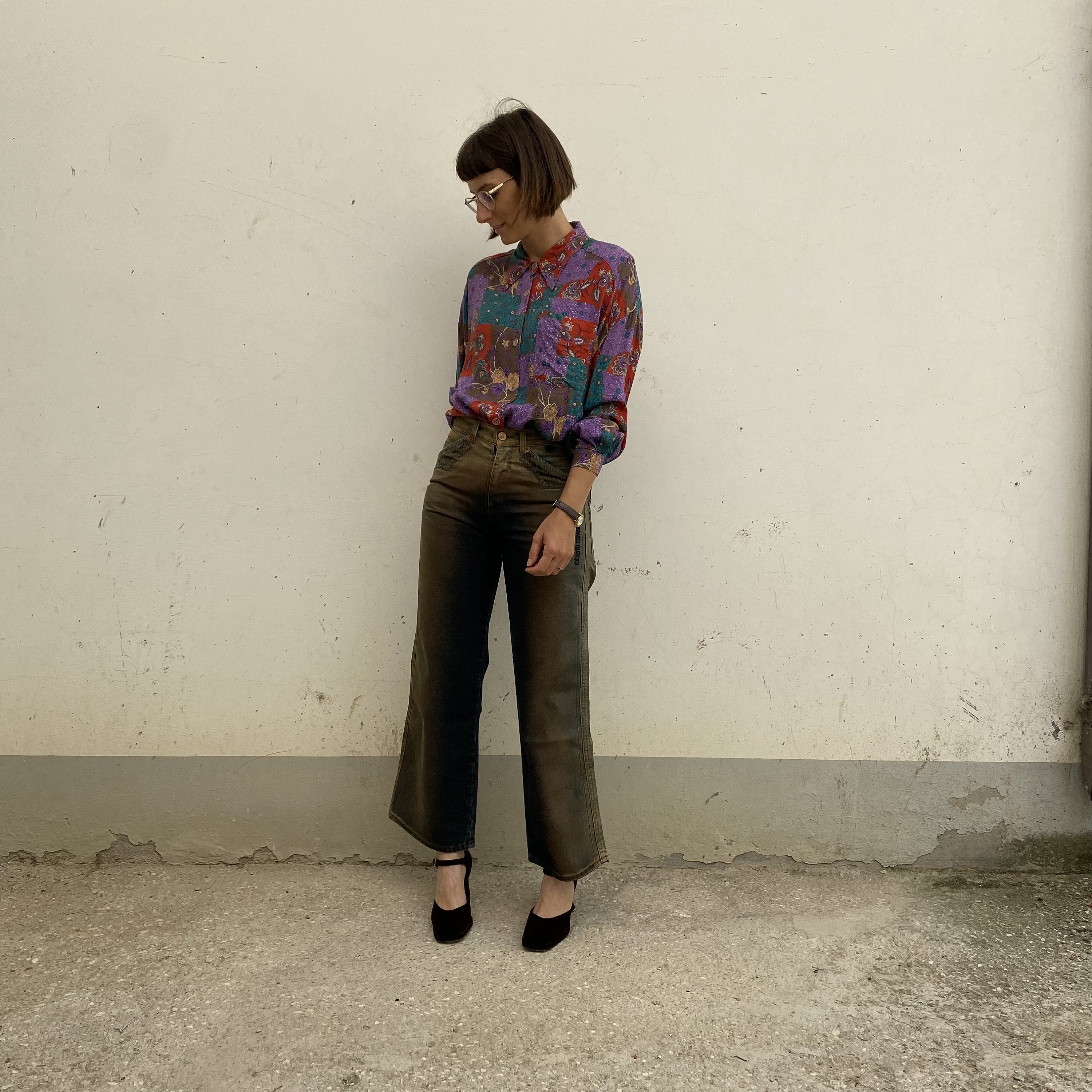 Jeans Roberto Cavalli 70er Jahre /Vintage Jeans Frau Roberto Cavalli /Denim Pferde dunkle Wäsche und gold Scampanato / Jeans Designer Frau - S