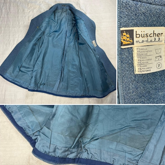 Manteau Vintage Femme En Laine Bleue - Taille 38 - Années 70 - Fait Main - Très Bon état