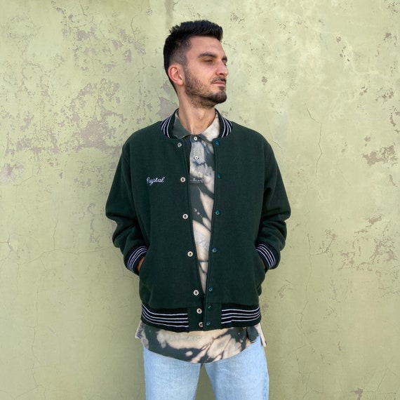 REEBOK Vintage wool bomber jacket, green Reebok me
