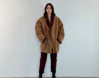Original oversized vintage shearling / oversized vintage sheepskin / brown vintage women's shearling / shearling coat / vintage shear coat