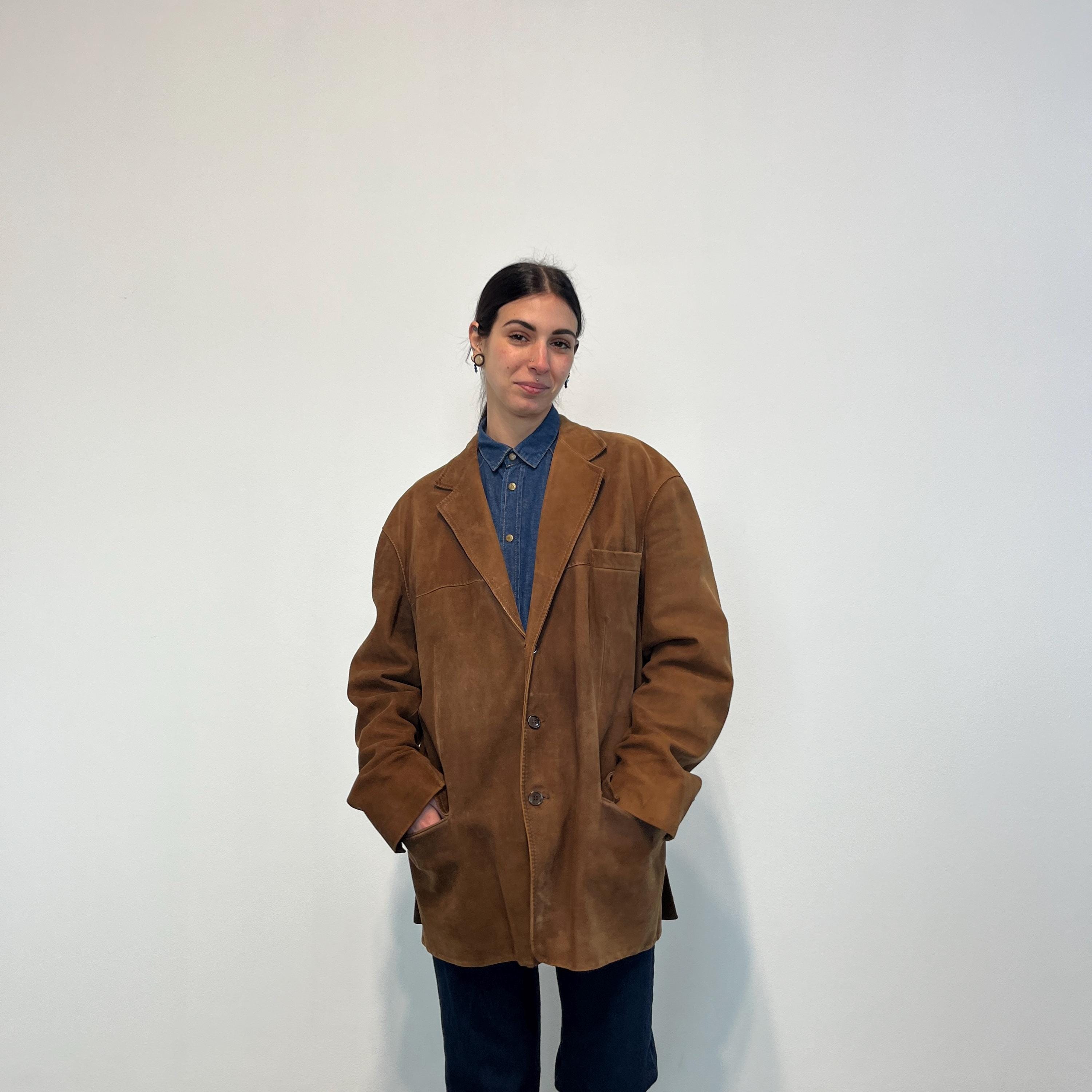 70s brown vintage leather jacket / vintage leather blazer jacket / brown vintage leather jacket / women's oversized vintage leather jacket