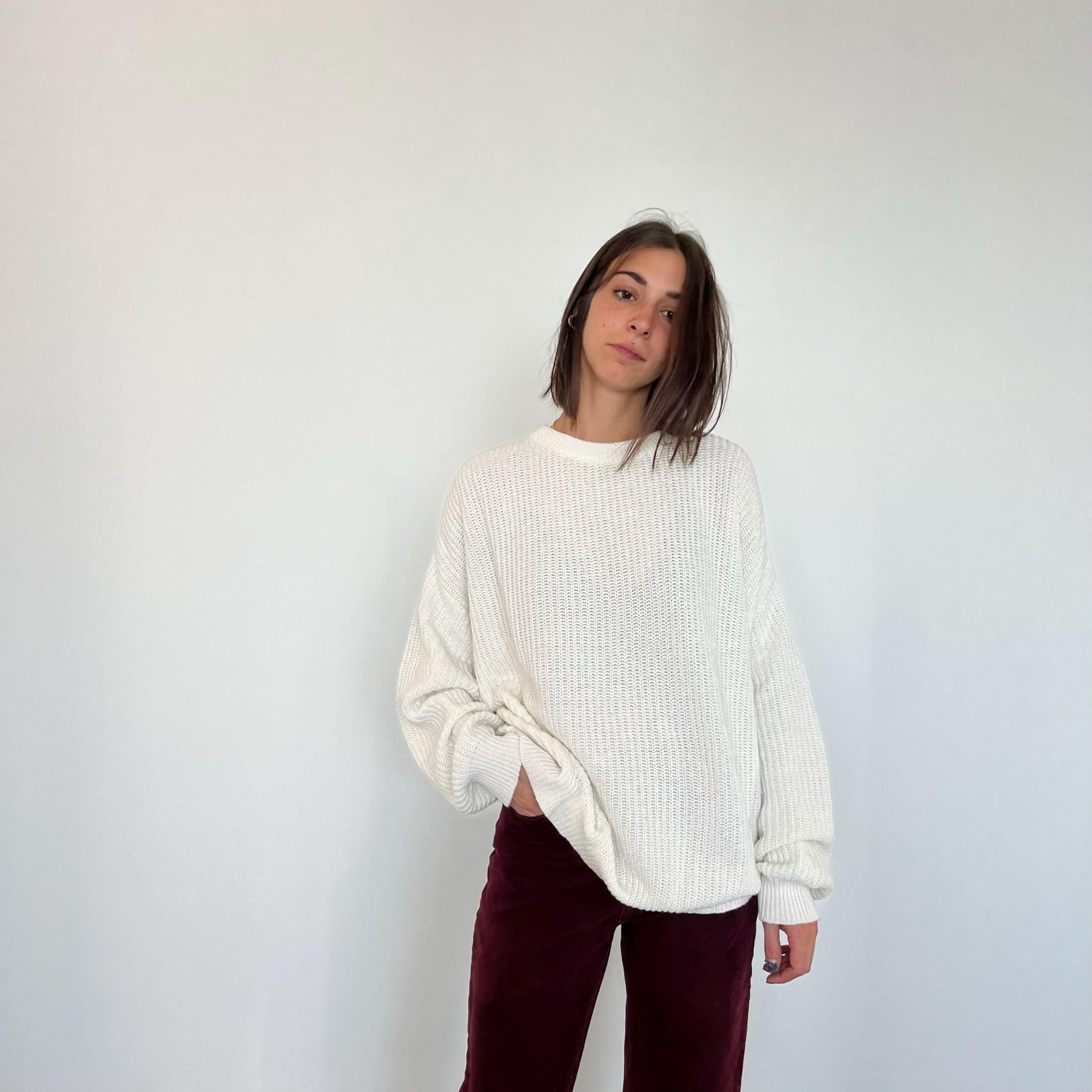 COTTON hand made vintage 80s pullover / vintage white women's pullover / handmade vintage cotton women's sweater / vintage openwork sweater