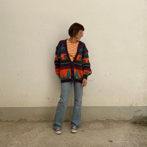 KNIT SWEATER Cardigan vintage sweater 70s cotton w