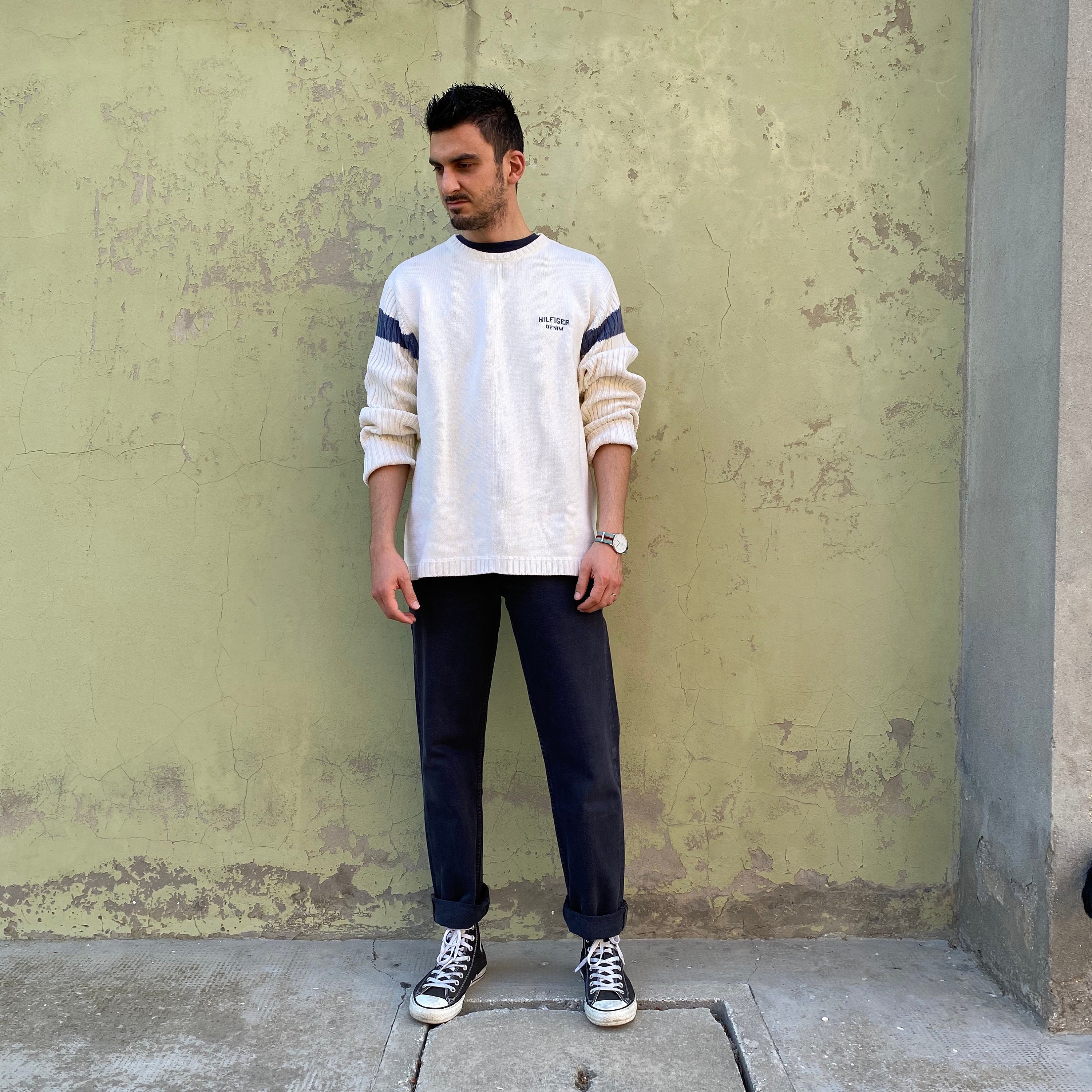 XL Tommy Hilfiger Pullover / Cotton Sweater Tommy 90s White Sweater Tommy Hilfiger / Man cotton Tommy Hilfiger sweater/ Tommy sweater