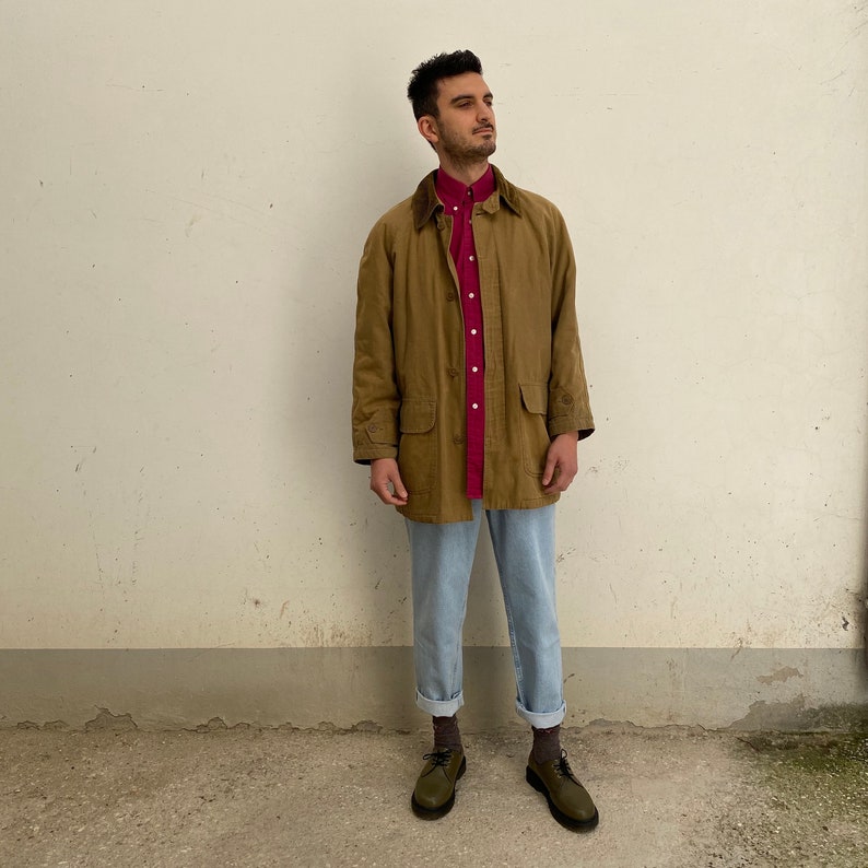 Vintage military jacket Casual men/'s canvas jacket vintage men/'s jacket 80s brown Vintage canvas jacket street wear brown tan
