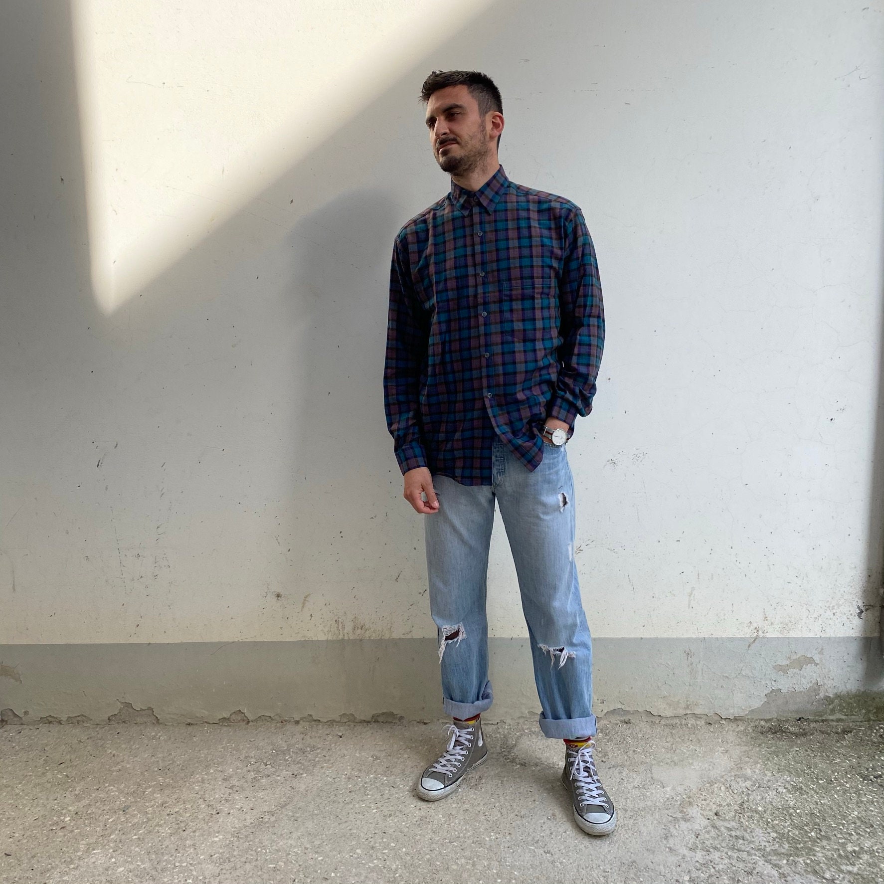 【MODERNIF】Liette overfit check shirt New! Tartan Vintage Check Shirt/ Vintage Patterned Men's