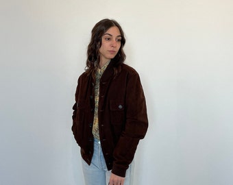 Vintage suede bomber / vintage suede jacket / women's leather jacket / women's vintage brown suede bomber / brown leather bomber