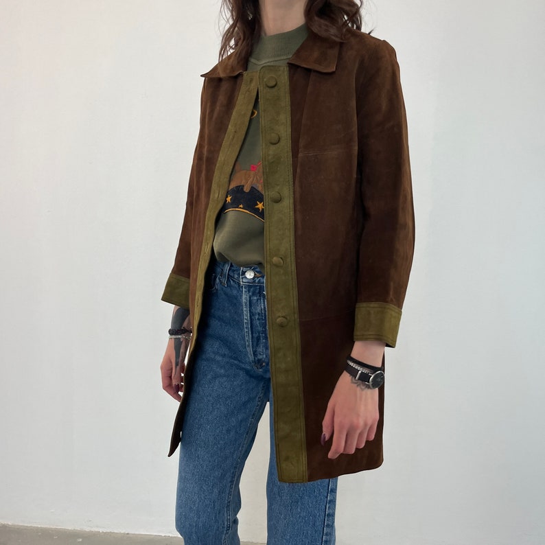 XS Long suede jacket 70s/ vintage brown leather jacket/ vintage suede women jacket/ long vintage suede jacket/ leather jacket image 4