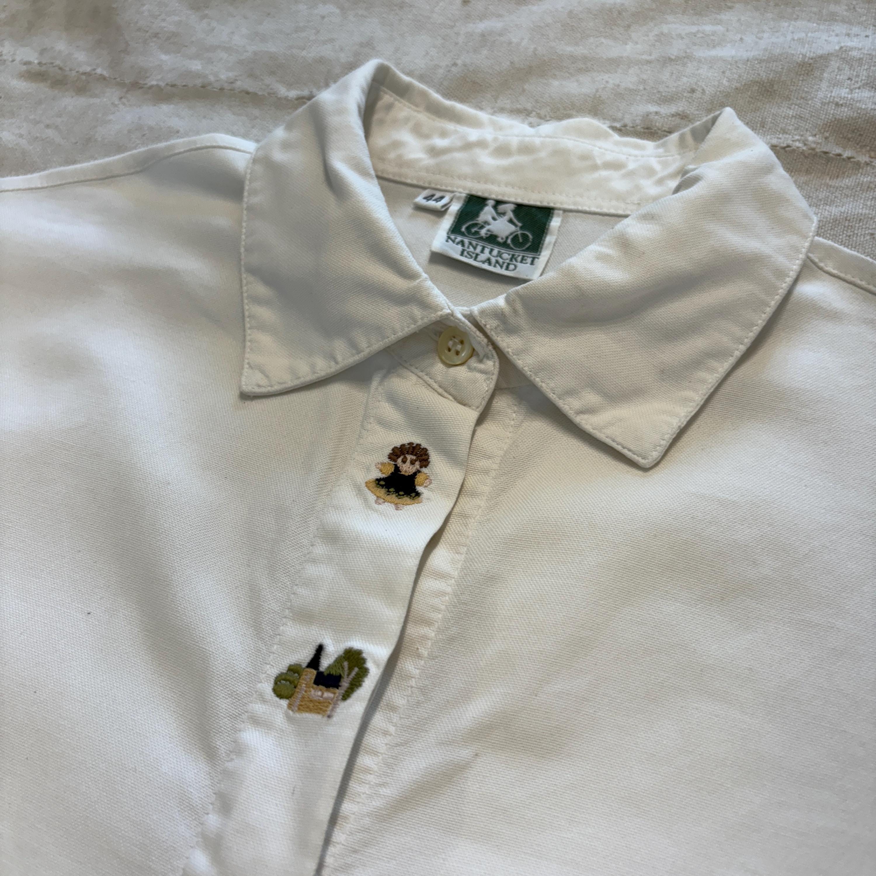 100%コットン 80年代ヴィンテージホワイト刺繍シャツ / ヴィンテージ 