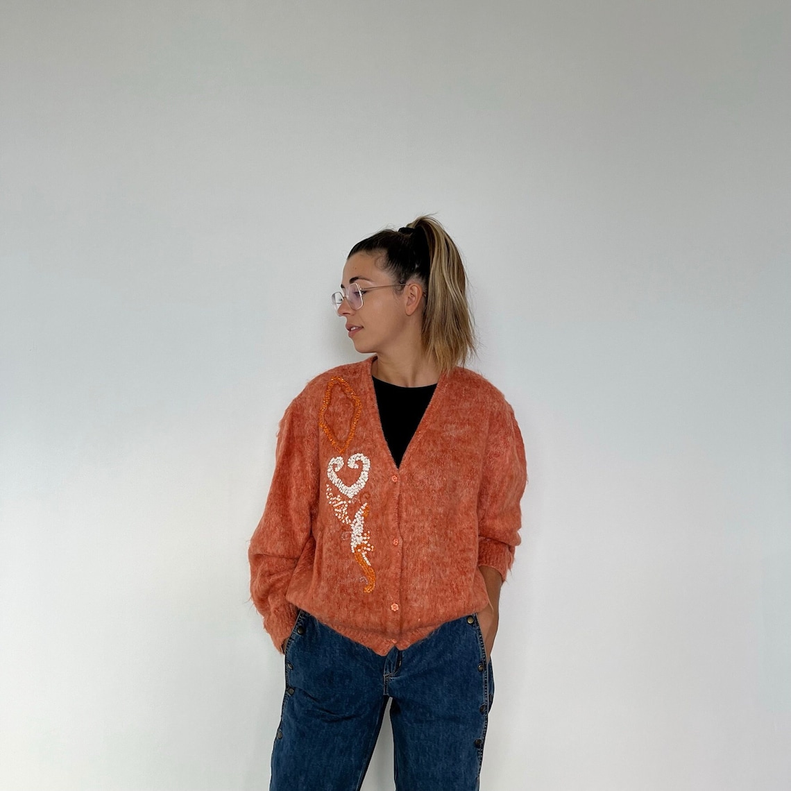 Lana e Mohair Cardigan 80s / Cardigan donna vintage in lana mohair / Cardigan vintage peloso / maglione donna vintage oversize mohair, foto 1 di 5