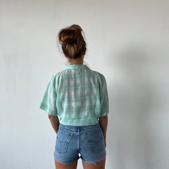 Pastel tartan vintage 70s blouse / vintage check … - image 8