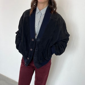 Vintage blue suede bomber / vintage suede women's jacket / blue leather women's jacket / vintage suede women's bomber / oversized bomber