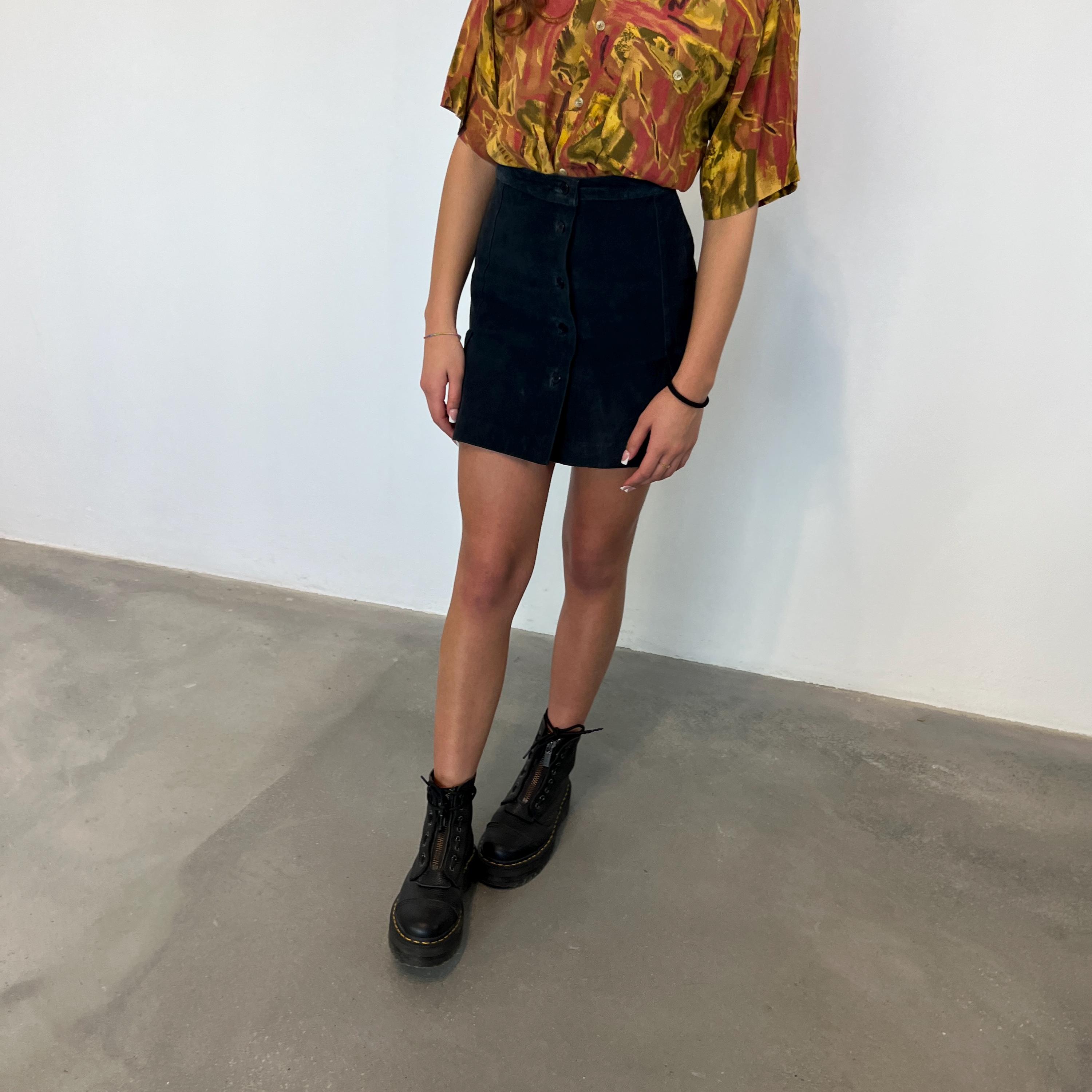 S 80s suede mini skirt / vintage suede mini skirt / short suede skirt / leather mini skirt / blue suede vintage skirt