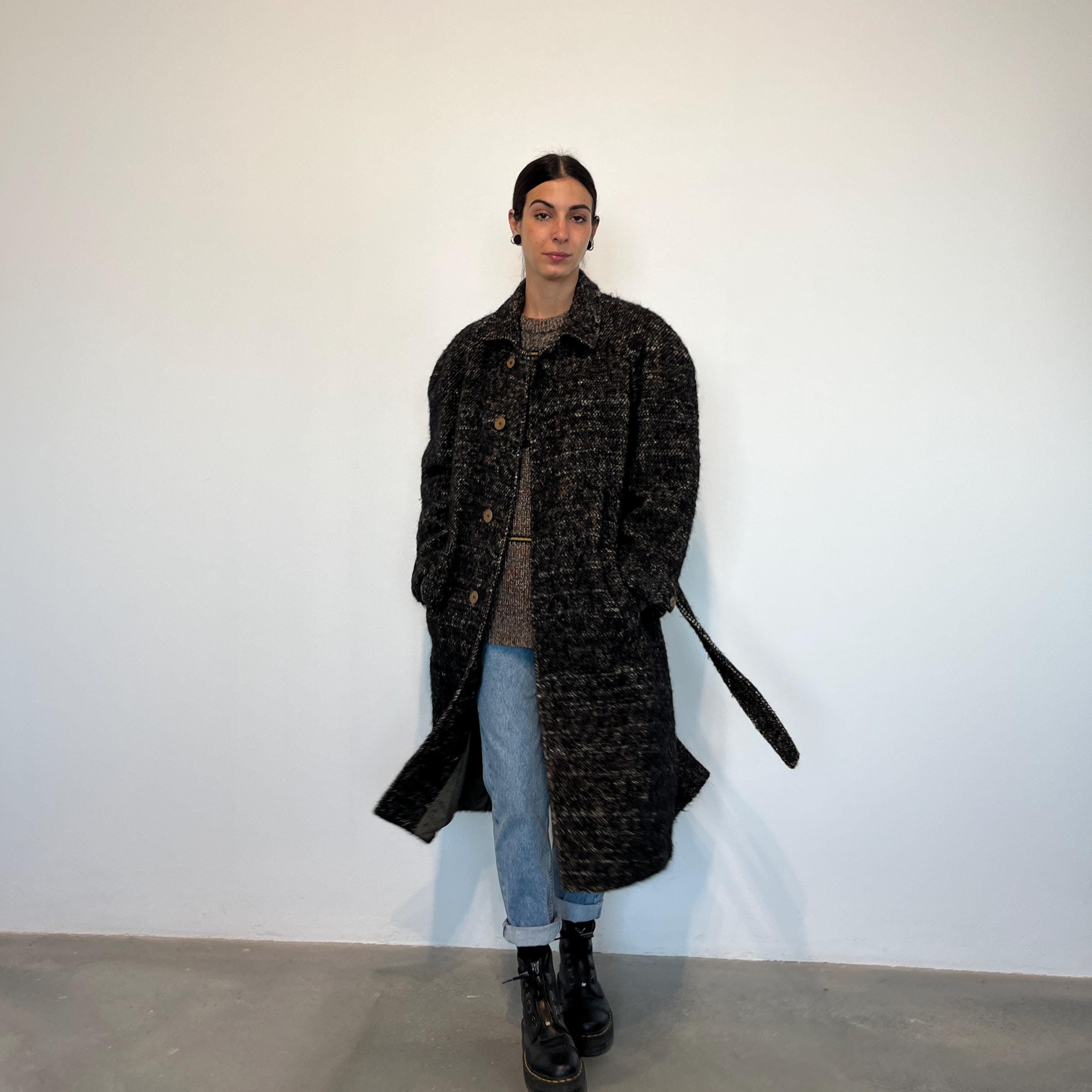 S 100% Mohair Wool Pattern / Vintage Raglan Coat / Vintage 80s