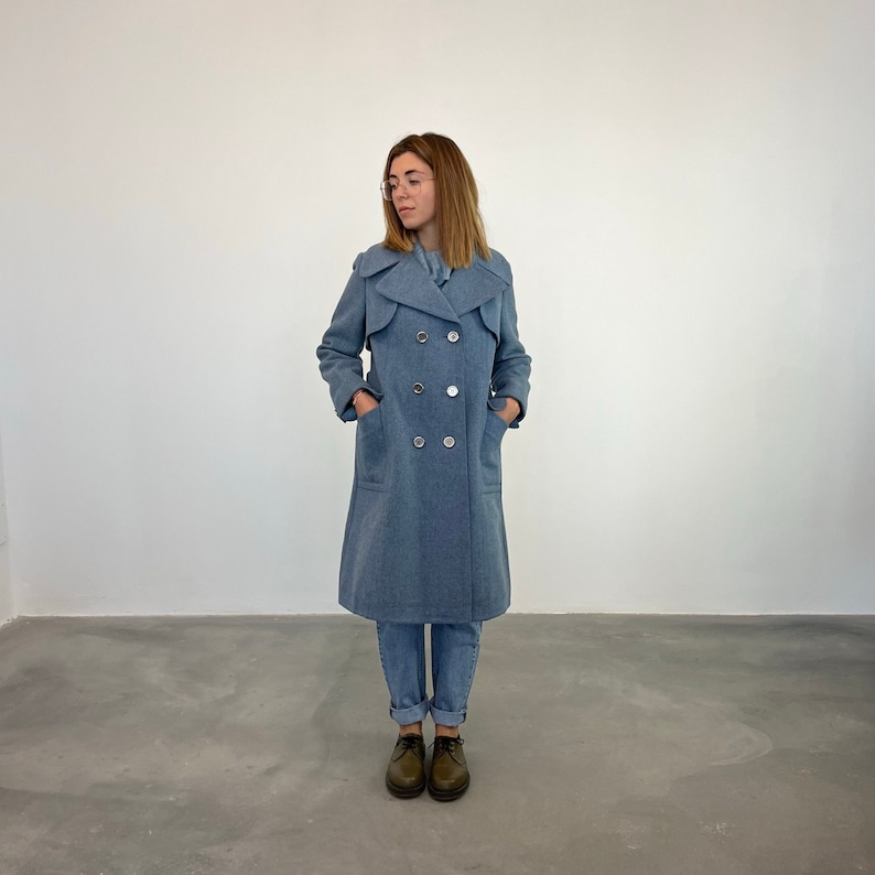 70s vintage blue coat / Vintage light blue coat / Vintage women's wool coat / Long A line vintage coat / Vintage women's coat image 1