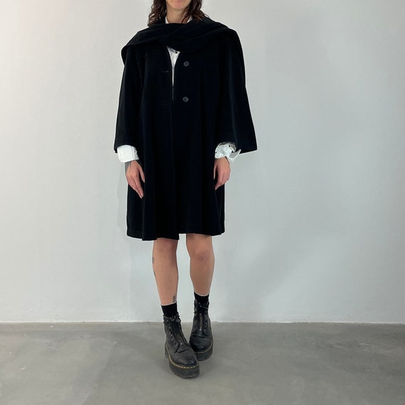 Black Vintage toga Coat / Black Wool Women