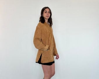 Giacca camicia in suede vintage 70s / Giacca donna in camoscio marrone / giacca donna oversize in suede / giacca camicia vintage scamosciata