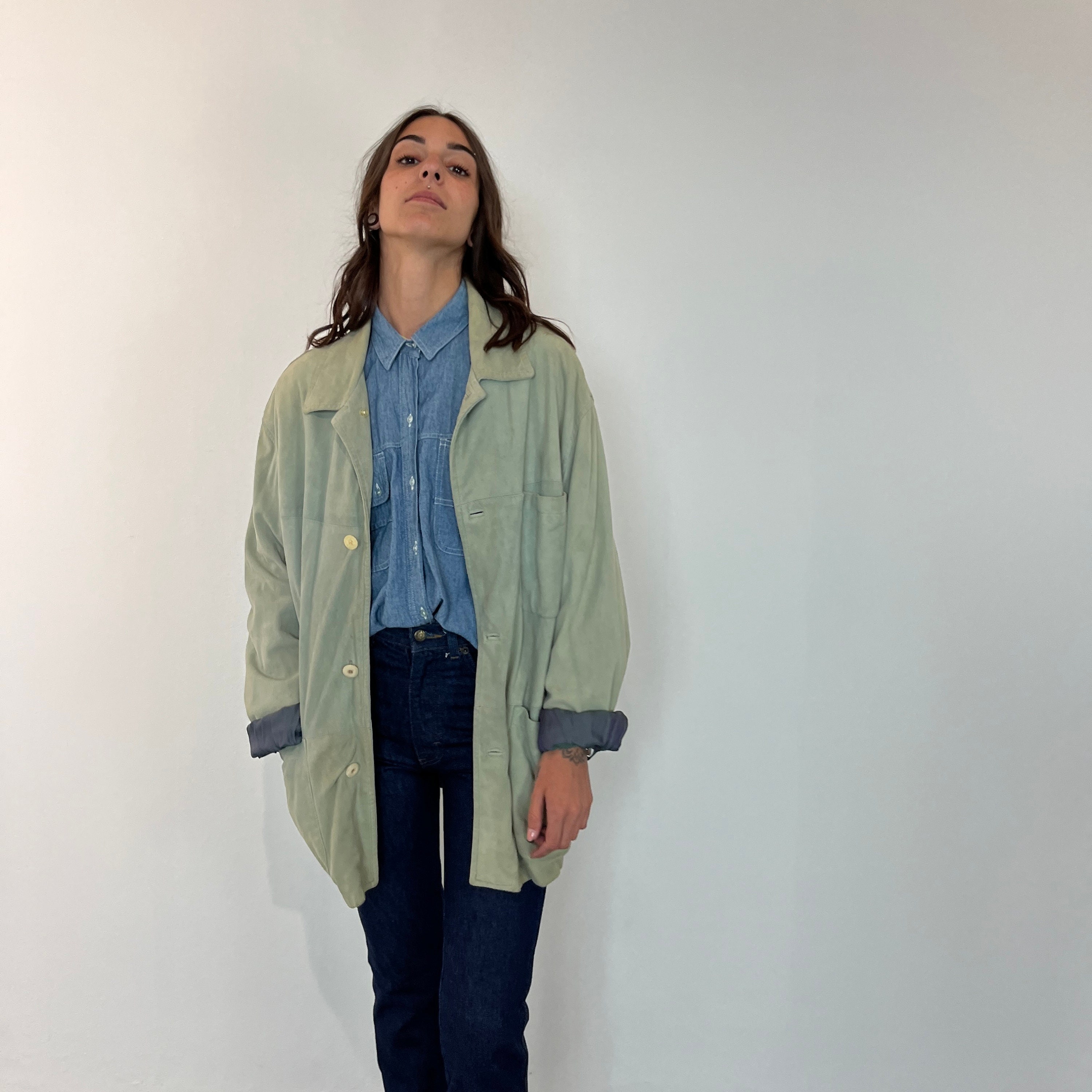 Light vintage suede blazer / suede jacket / gray suede jacket / oversized vintage leather blazer / oversized suede jacket