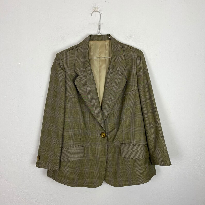 Prince of Wales men/'s blazer Prince of Wales women/'s blazer Vintage women/'s jacket Vintage jacket with green straps