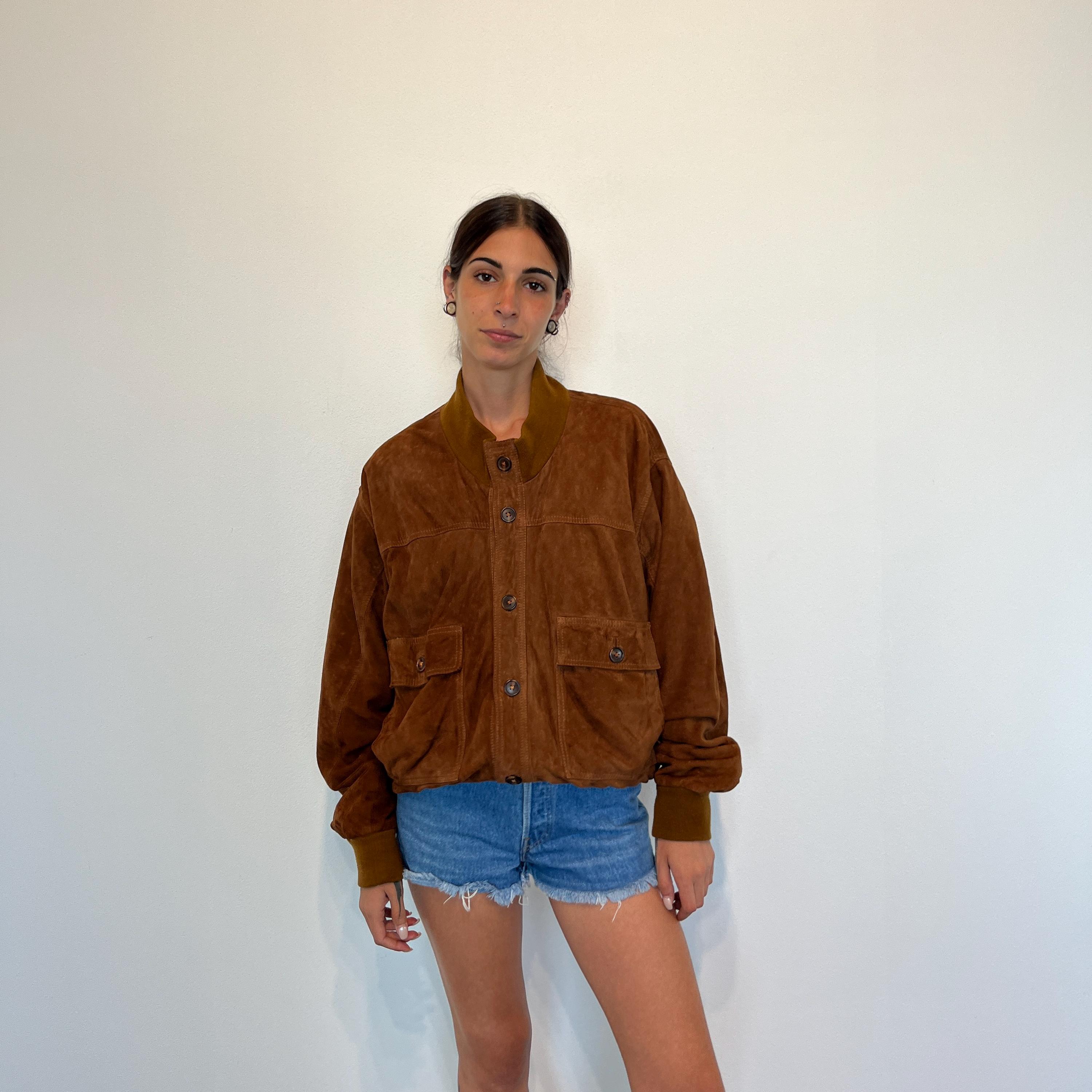Bomber Donna Finta Pelle Scamosciata - Giacca Oversize Streetwear Con Risvolto, Stile Casual Chic - Foto 8