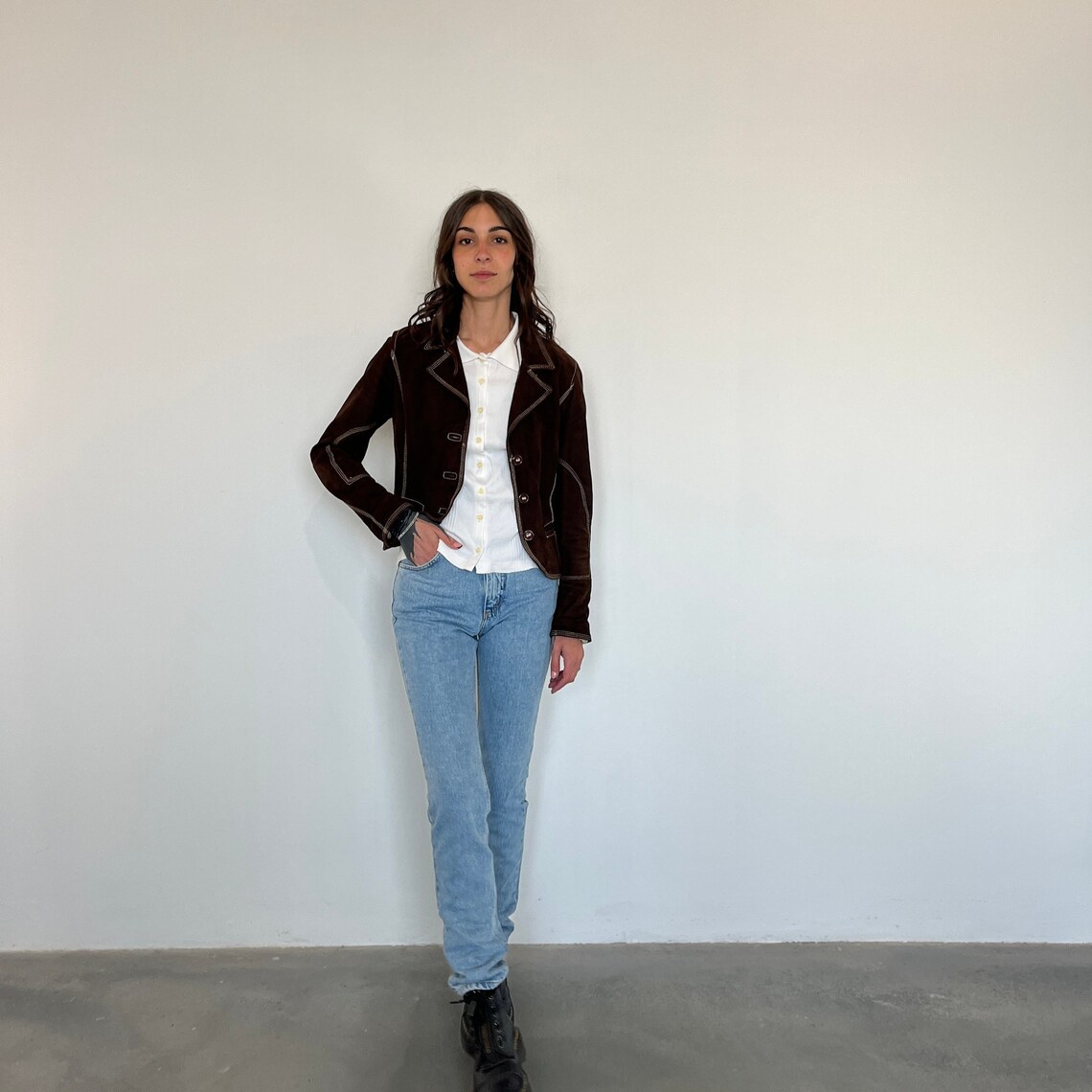 xs/s Blazer suede vintage / giacca di pelle marrone / Giacca suede/ leather vintage jacket / blazer donna camoscio / giacca suede brown, Foto 2 von 5