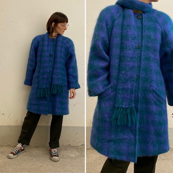 Mohair Celeste Vintage coat 80s /patterned wool an