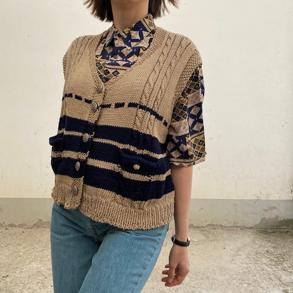 Gilet artigianale vintage / gilet a maglia traforata / gilet vintage in viscosa a trecce / gilet donna vintage hand made / gilet marinaio