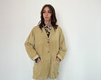 übergroße Vintage-Wildlederjacke / Damen-Vintage-Rentierjacke / Vintage-Wildlederhemd / beige Rentierjacke / übergroßes Wildlederhemd 70er Jahre